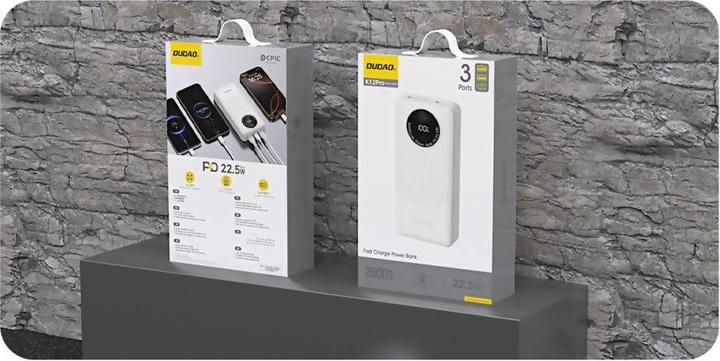 Actual product image Dudao K12 powerbank 20000mAh 22.5W White (20000 mAh, 22.50 W, 22.50 Wh)