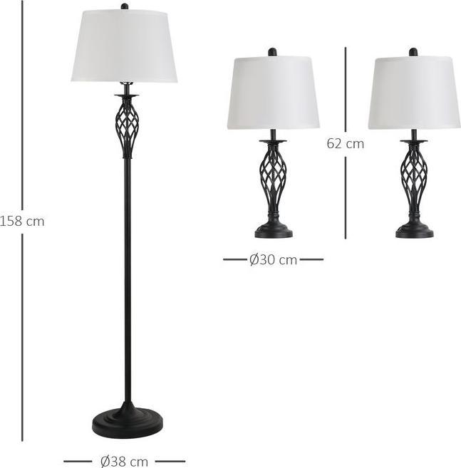 Image du produit Swisshandel24 Set de 3 lampes 2 lampes à poser (ø38 x 158H cm) + 1 lampadaire (ø30 x 62H cm) Métal, PS (E27)