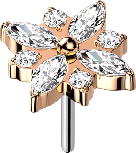 Actual product image Star Piercing Threadless rose gold flower square crystals silver (Titanium G23, without brass)