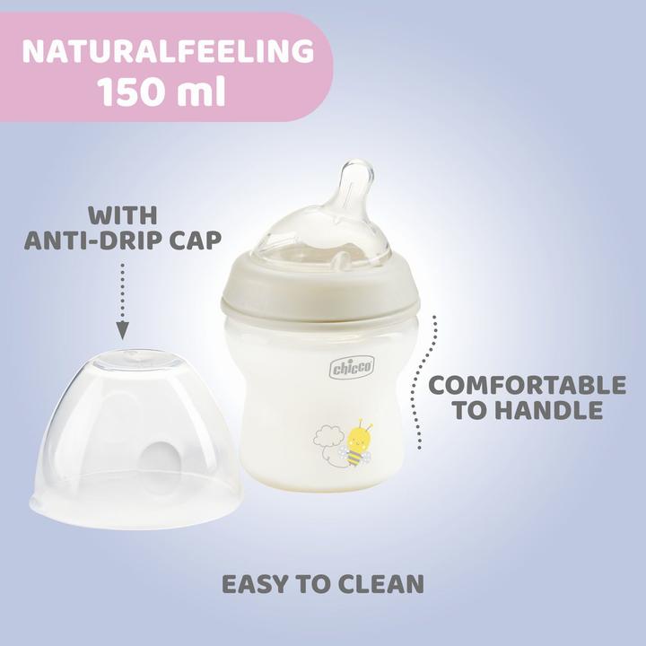 Image du produit Chicco biberon NATURAL FEELING PP tétine silicone débit lent BLUE 0m+ (150 ml)