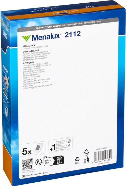 Image du produit Menalux 2112 Sacs à poussière pour Rowenta RO 64, RO 6432, RO 63, RO 68 / 5 sacs à poussière Duraflow Syn (5 x)