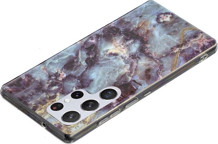 Actual product image Cover-Discount Galaxy S22 Ultra - Silicone Rubber Case Cyan Marble (Samsung Galaxy S22 Ultra)