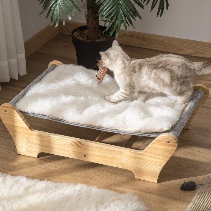 Immagine prodotto Swisshandel24 Letto per gatti con struttura amaca per gatti nido rialzato per gatti con morbido cuscino in legno (Gatto)