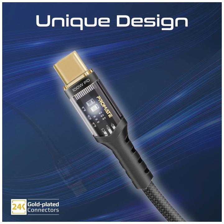 Actual product image ProMate LucidLine-CC200 Black USB-C cable (2 m, USB 2.0, 100 W)