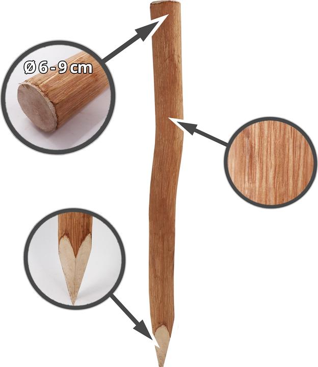 Produktbild Aquagart 20 Holzpfosten für Staketenzaun 1,5m I Durchmesser 6-9cm I Zaunpfosten aus Haselnuss I Zaun-Pfahl