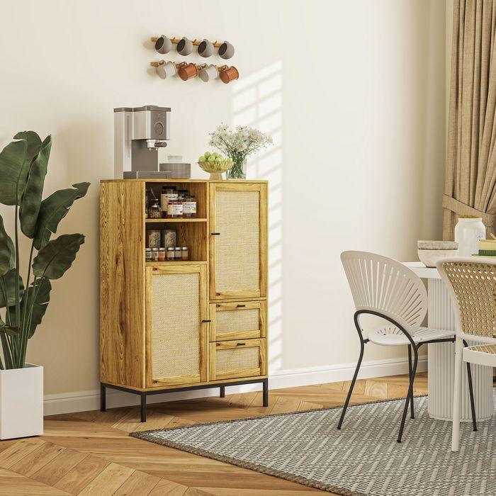 Produktbild Swisshandel24 Kommode, Aufbewahrungsschrank mit Rattan-Türen, Mehrzweckschrank mit Schubladen (80 x 40 x 120 cm)