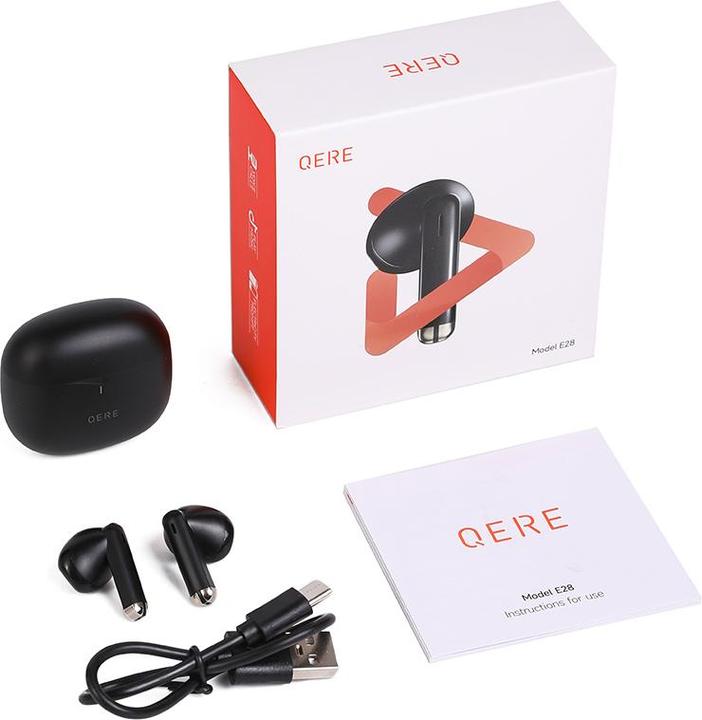 Actual product image Qere E28 Wireless Bluetooth 5.3 Headphones In-Ear HIFI with Nois cancellation, IPX5 & Touch Control (ANC, 20 h, Wireless)