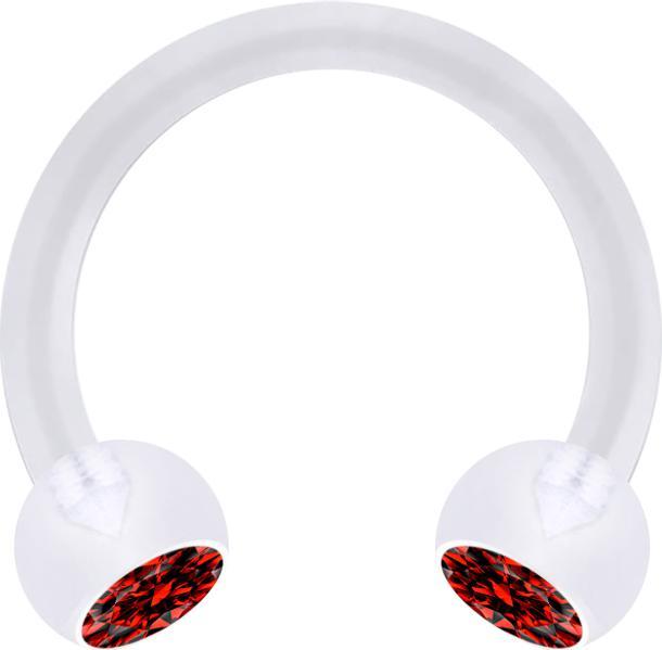 Star Piercing Micro Circular Barbell transparent mit zwei Kugeln Kristall rot (ohne Messing, Bioflex)