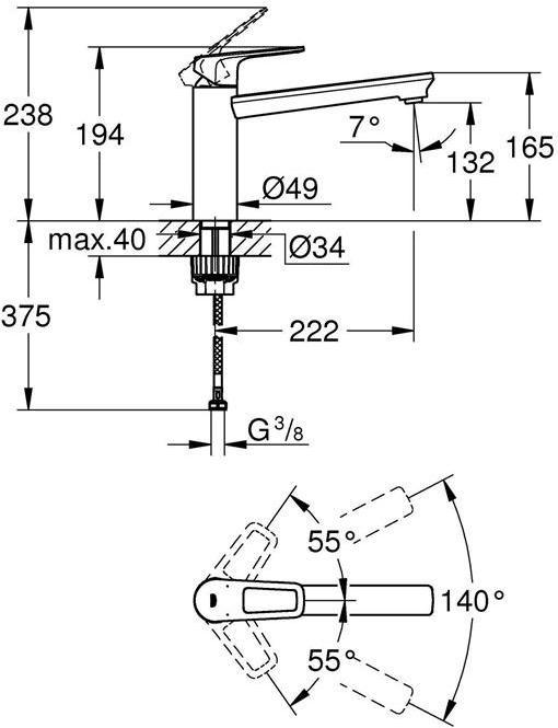 Image du produit Grohe Robinet de cuisine avec mitigeur BauLoop chromé brillant 31706000