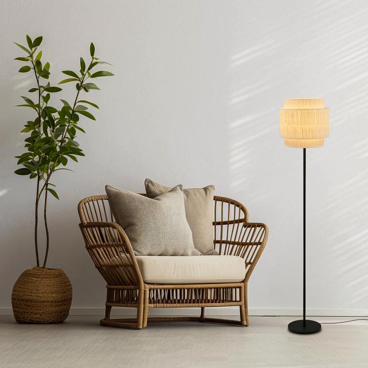 Actual product image Briloner Floor lamp, black / natural, excl.1x E27/max. 10W (E27)