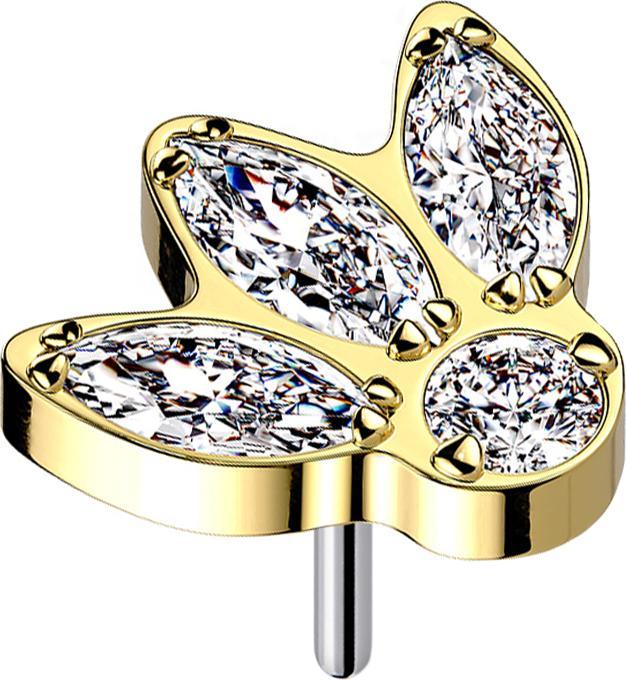 Produktbild Star Piercing Threadless vergoldet drei Ovale und Kristall silber (Titan G23, ohne Messing)