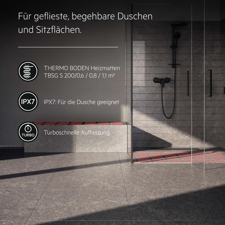 Produktbild AEG Haustechnik Wellness Thermo Boden TBSG 200/0.6, elektr. FBH, Heizmatte 0,6 m², für geflieste Duschen, 200 W/m²
