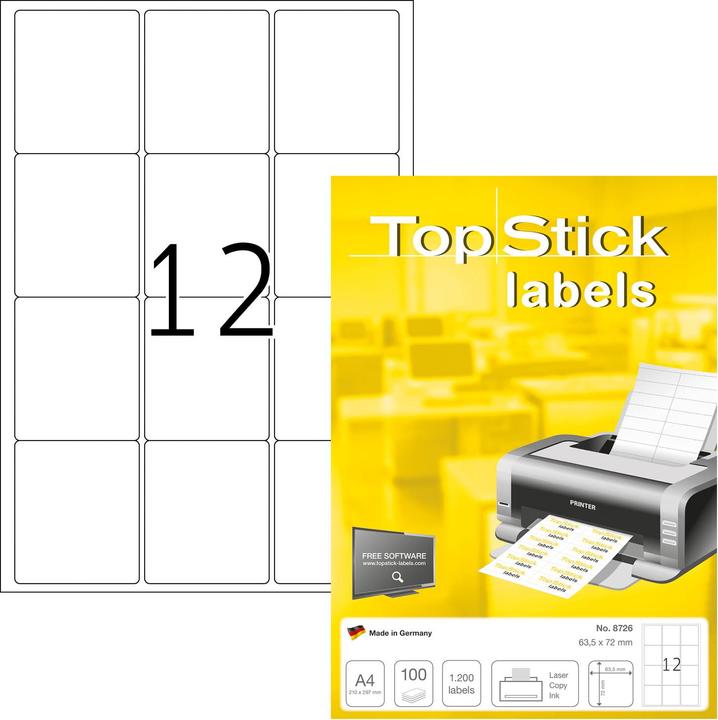 Produktbild TopStick TOP STICK Universal-Etiketten, 63,5 x 72 mm, weiá, 100 Blatt