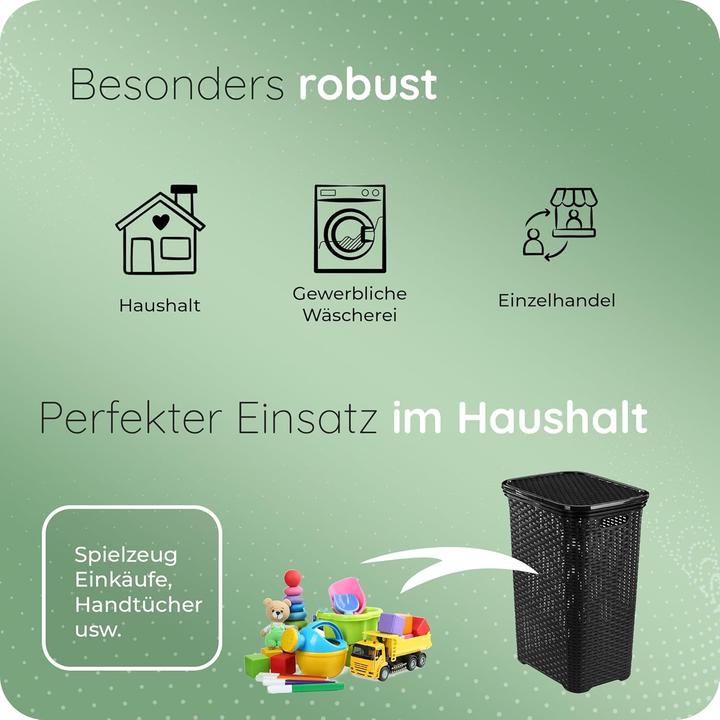 Image du produit Novaliv Rattan Wäschekorb mit Deckel 60L Schwarz, Wäschebox Wäscheeimer Wäschebehälter modern für Ba (60 l)