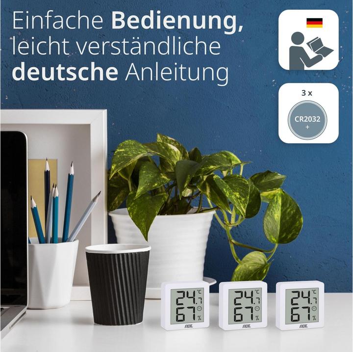 Produktbild ADE Thermo-/Hygrometer digital 3 Stück, Weiss, Funktionen