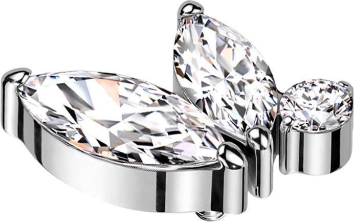 Star Piercing Dermal Anchor silber zwei Ovale Kristalle silber ein runder Kristall silber (ohne Messing, Titan G23)