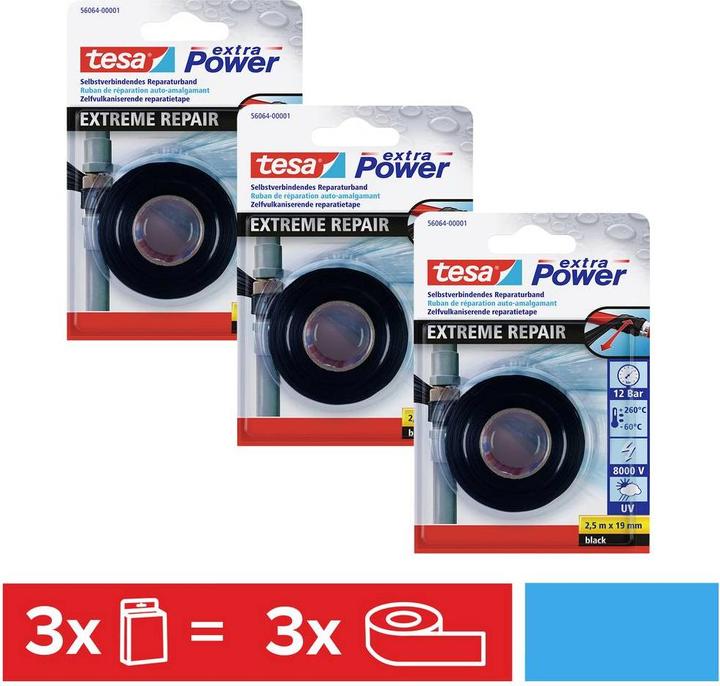 Produktbild tesa 3x EXTRA POWER Extreme Repair Reparaturband, Dreierpack (19 mm)