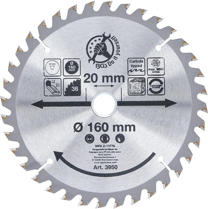 BGS Hartmetall-Kreissägeblatt Ø 160 x 20 x 2,4 mm 36 Zähne