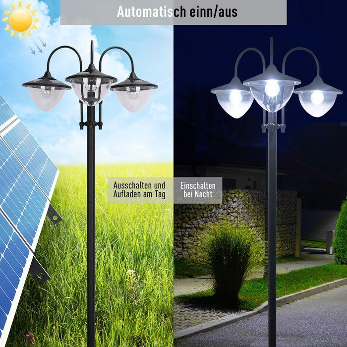 Image du produit Swisshandel24 Lampe solaire de jardin Lampe à 3 têtes avec base de pot de fleurs Étanche Acier inoxydable 60 x 55 (IP44)