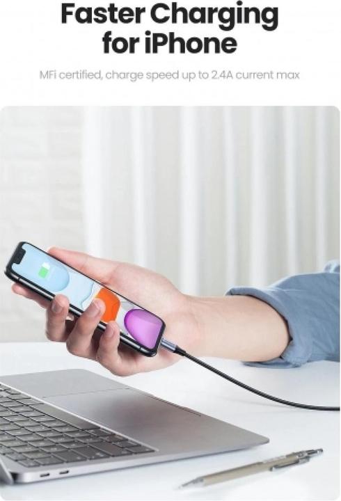 Produktbild Ugreen Lightning USB Nylon Alu MFi (1.50 m, USB 2.0)
