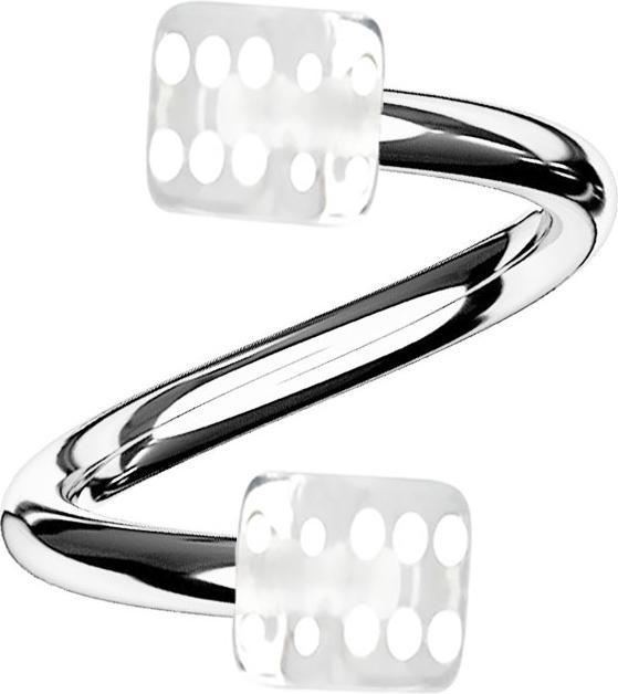 Star Piercing Micro Spirale silber mit zwei Würfel transparent (Acryl, ohne Messing, Chirurgenstahl 316L)