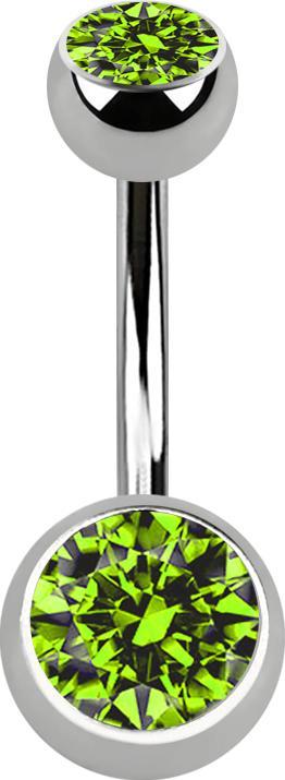 Produktbild Star Piercing Banane silber mit zwei Kugeln silber Kristall hellgrün (ohne Messing, Titan G23)