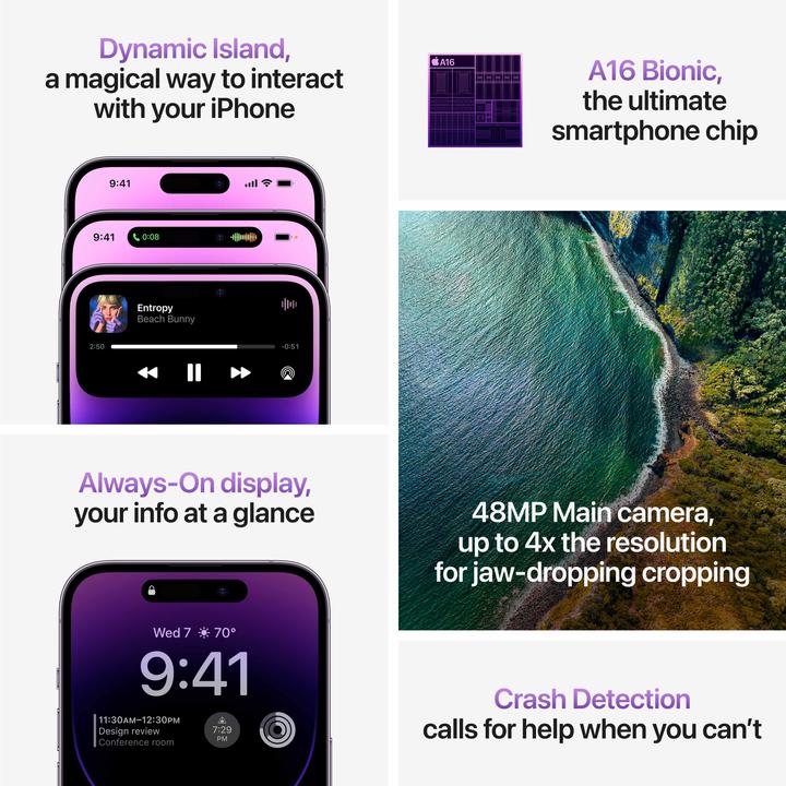 Produktbild Apple iPhone 14 Pro (128 GB, Space Black, 6.10", SIM + eSIM, 48 Mpx, 5G)