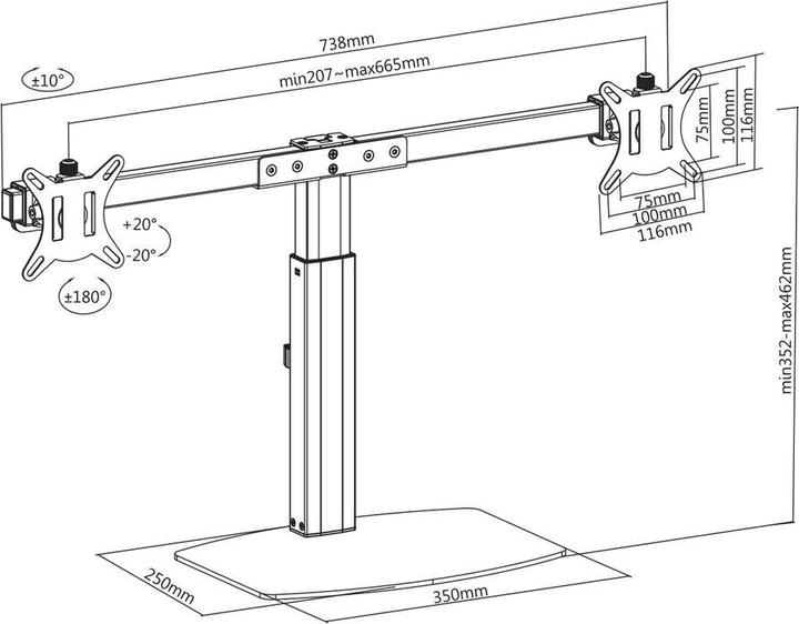 Produktbild Monitor Desk Stand, 2 screens up to 27ö, with gas spring (Tisch, 27")