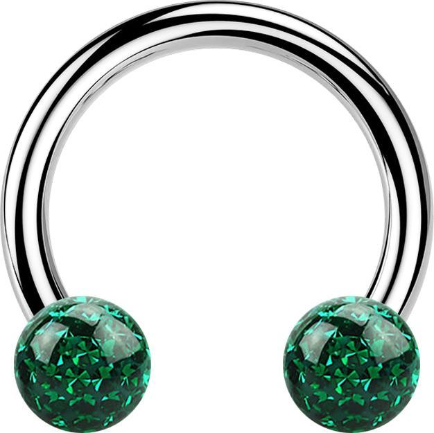 Image du produit Star Piercing Circular Barbell argent avec deux boules de cristal vert époxy de protection (sans laiton, Acier chirurgical 316L)