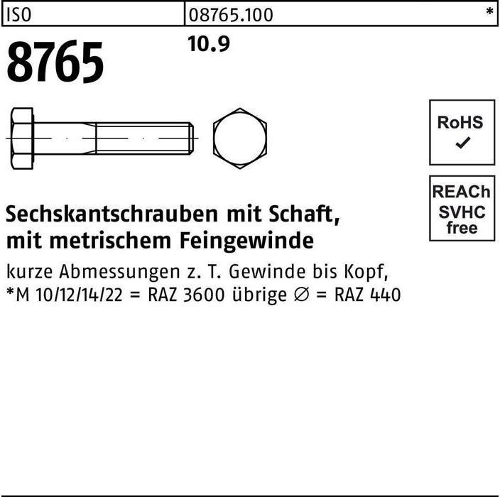 Actual product image Hexagon head screw ISO 8765 w.shank M 18 x1,5 x 80 10.9 (25 Screws per piece)