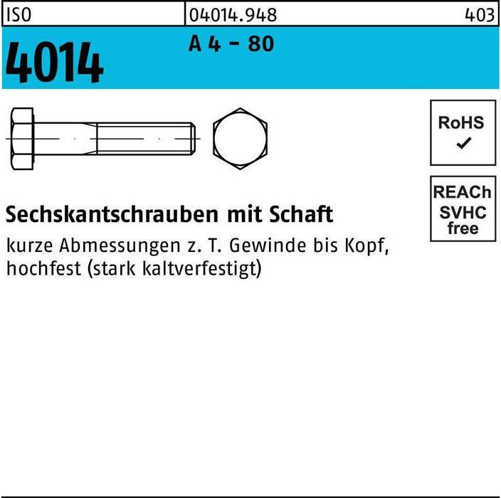 Produktbild Sechskantschraube ISO 4014 m.Schaft M 12 x 65 A 4 - 80 (50 Schrauben pro Stück)