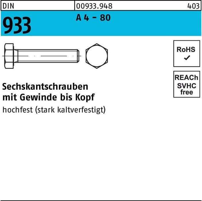 Produktbild Sechskantschraube DIN 933 VG M 5 x 40 A 4 - 80 (200 Schrauben pro Stück)