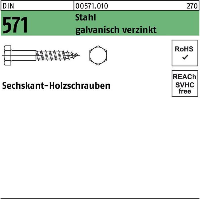 Productafbeelding Zeskantige houtschroef DIN 571 12 x 45 Staal, gegalvaniseerd (100 Schroeven per stuk)