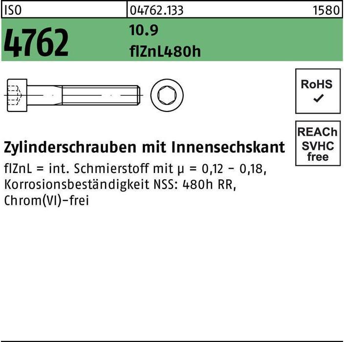 Image du produit Vis à tête cylindrique ISO 4762 à six pans creux M 6 x 16 10.9 zinklambeschbesch. (500 Vis par pièce)