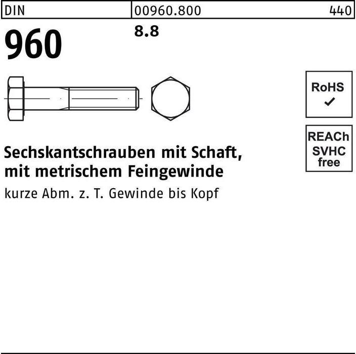 Actual product image Hexagon head screw DIN 960 w.shank M 18 x1,5 x 90 8.8 (25 Screws per piece)