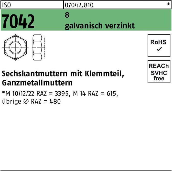 Actual product image Hexagon nut ISO 7042 w.clamping part M 8 8 galvanised (M8)