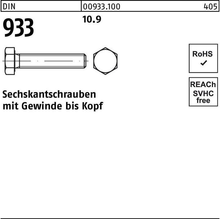 Produktbild Sechskantschraube DIN 933 VG M 6 x 25 10.9 (100 Schrauben pro Stück)