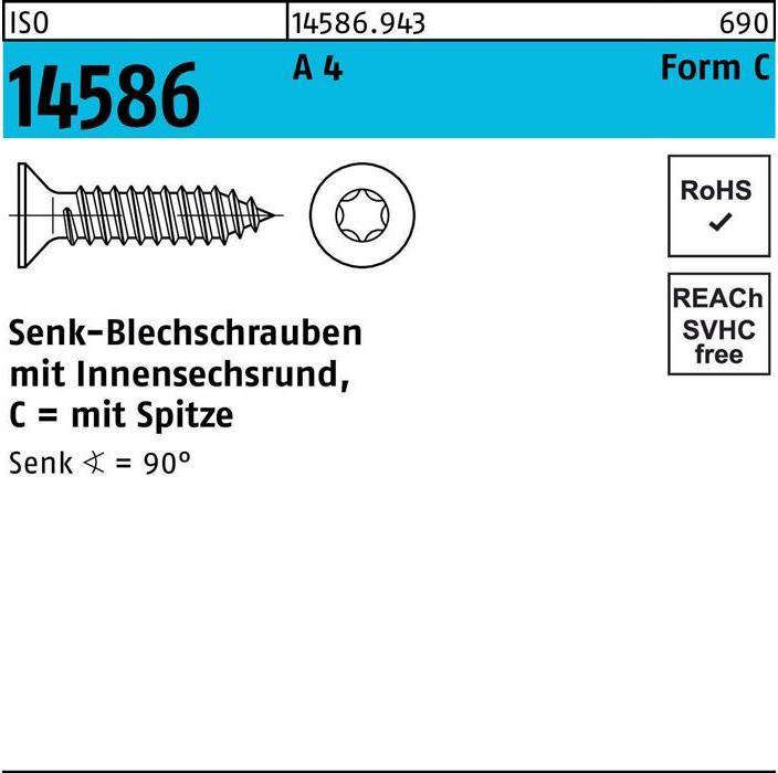 Actual product image Countersunk head tapping screw ISO 14586 w.hexagon socket/point 2.9 x 22 -T10 A 4 (1000 Screws per piece)