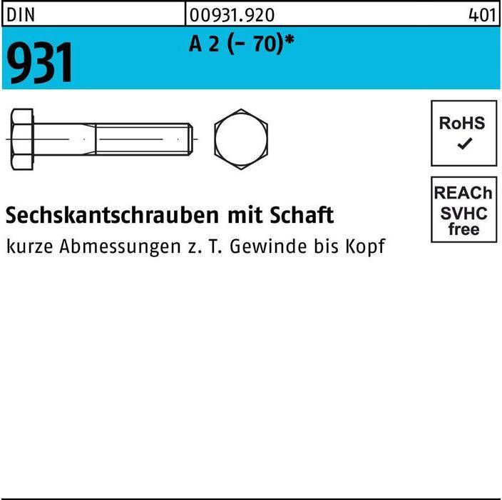Productafbeelding Zeskantkopschroef DIN 931 w.schacht M 12 x 230 A 2 (- 70) (10 Schroeven per stuk)