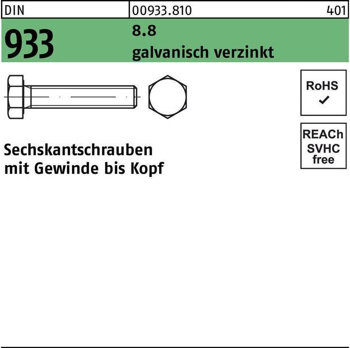 Produktbild Sechskantschraube DIN 933 VG M 12 x 220 8.8 galvanisch verzinkt (25 Schrauben pro Stück)
