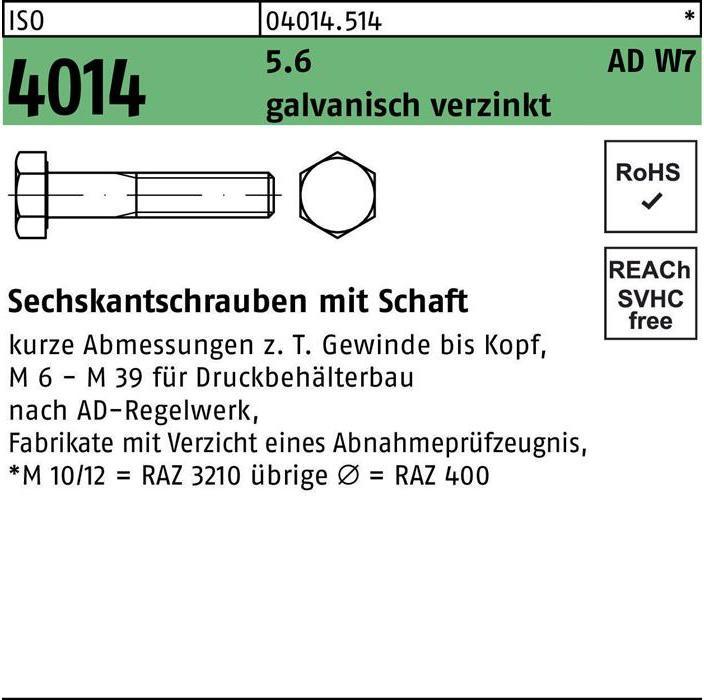 Productafbeelding Zeskantkopschroef ISO 4014 w.schacht M 36 x 140 5,6 W7 gegalvaniseerd (5 Schroeven per stuk)