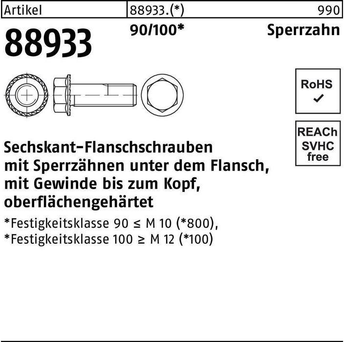 Image du produit Vis à brides à tête hexagonale R 88933, à filetage bloqué. VG M 16 x 55 90/100 (50 Vis par pièce)