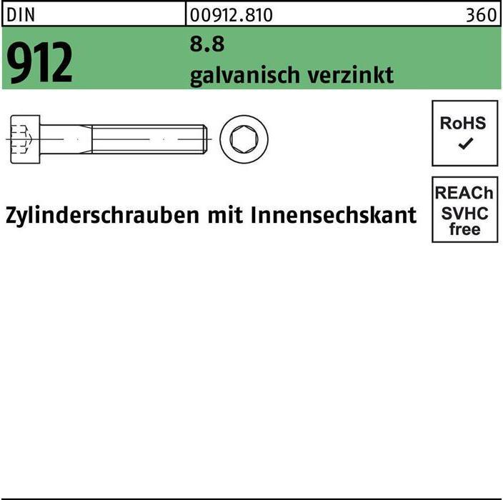 Productafbeelding Kaaskopschroef DIN 912 met binnenzeskant M 18 x 120 8,8 gegalvaniseerd (25 Schroeven per stuk)