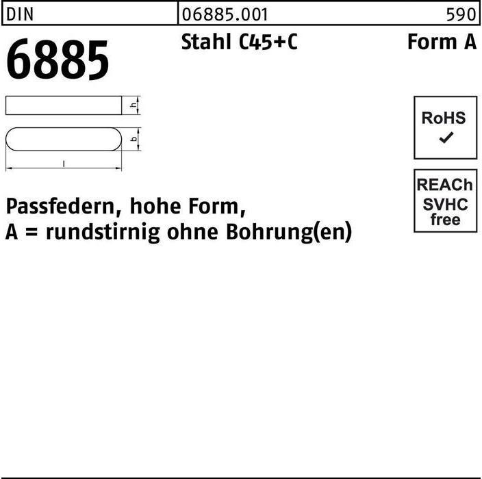 Actual product image Parallel key DIN 6885 Form A round-headed/o.bore A 25 x 14 x125 Steel C45+C