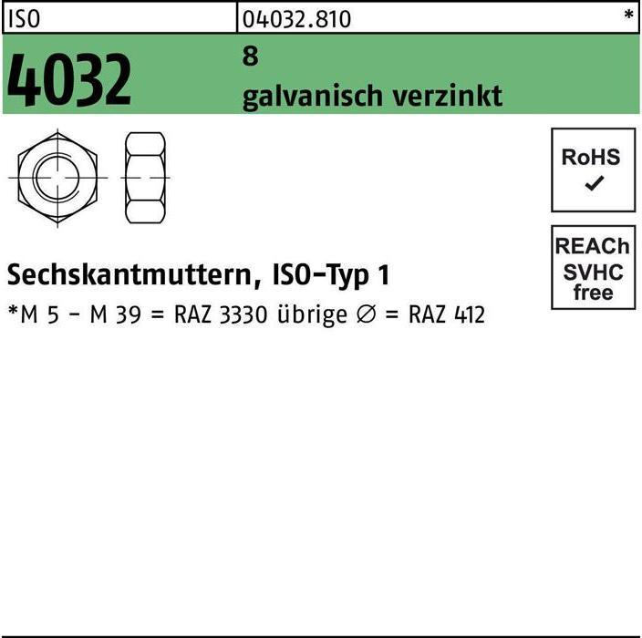 Produktbild Bufab Sechskantmutter ISO 4032 M 16 8 galvanisch verzinkt (M16)