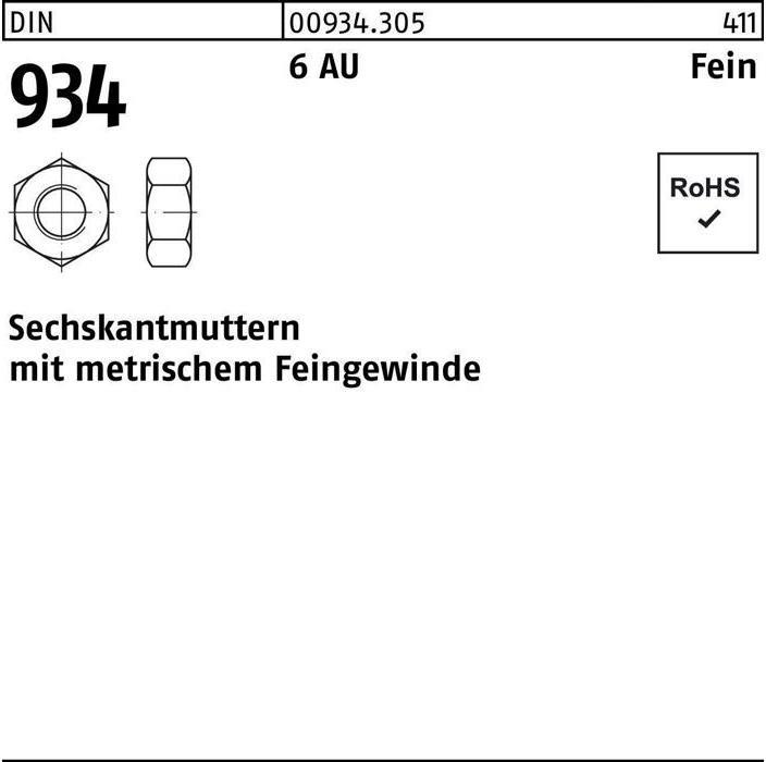 Productafbeelding Zeskantmoer DIN 934 M 16 x 1,5 6 Vrij snijdend staal (M16)