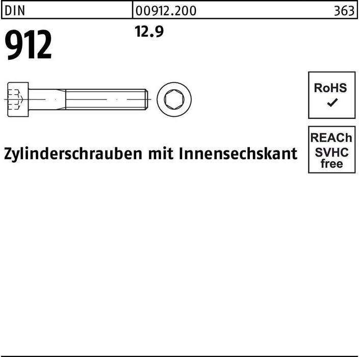 Produktbild Zylinderschraube DIN 912 m.Innensechskant M 6 x 220 12.9 (100 Schrauben pro Stück)