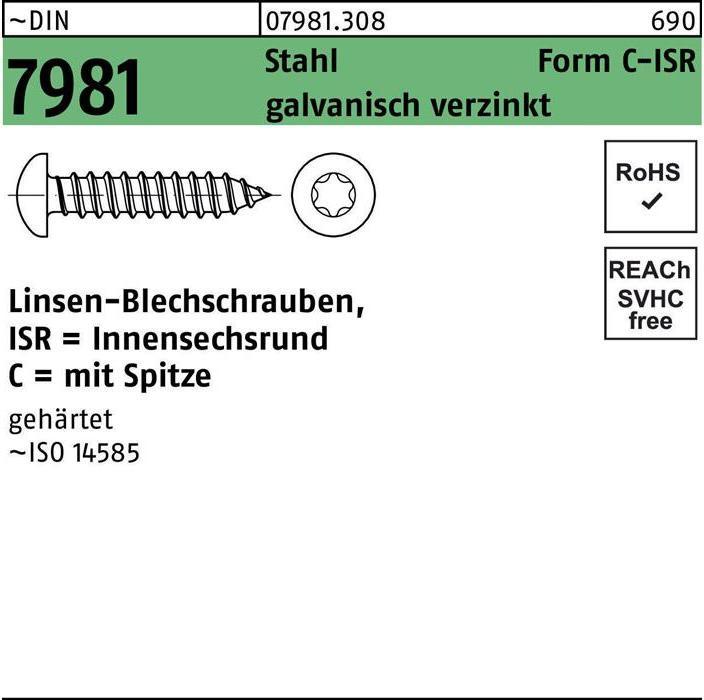Actual product image Reyher Self-tapping screw DIN 7981 LIKO with hexagon socket 5.5 x 16 -C-T25 Galvanised steel with point (500 Screws per piece)