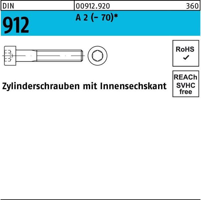 Produktbild Zylinderschraube DIN 912 m.Innensechskant M 5 x 12 A 2 (- 70) (500 Schrauben pro Stück)