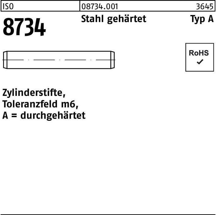 Produktbild Reyher Zylinderstift ISO 8734 8 m6 x 24 Stahl gehärtet Toleranz m6 ISO 8734
